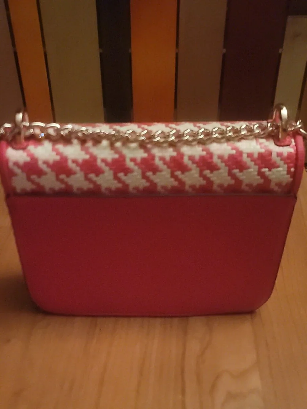 Kate Spade Houndstooth Woven Pink N White Chain Shoulder Bag